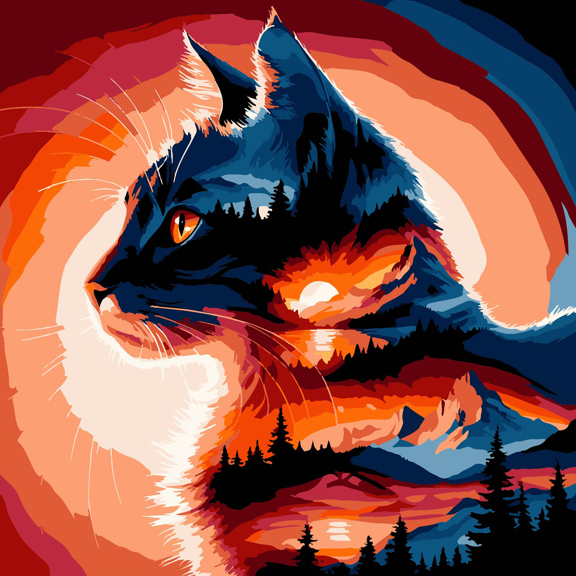 Картина за номерами Strateg Кіт на заході сонця на чорному фоні 30х30 см (SH3030-25) - Фото 1