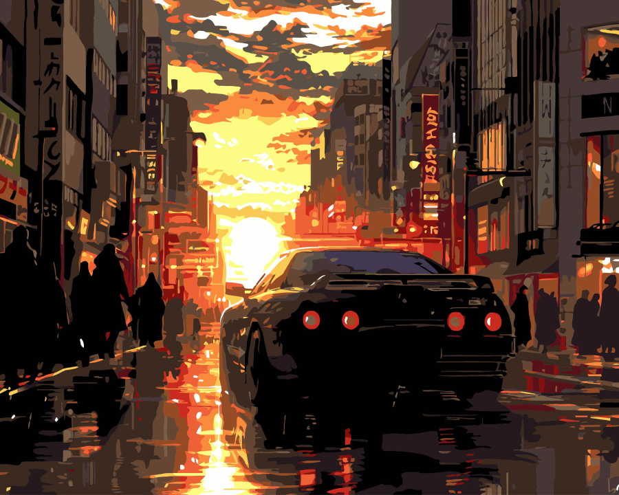 Картина за номерами Strateg Авто на заході на чорному фоні 40х50 см (AH1178-17) - Фото 1