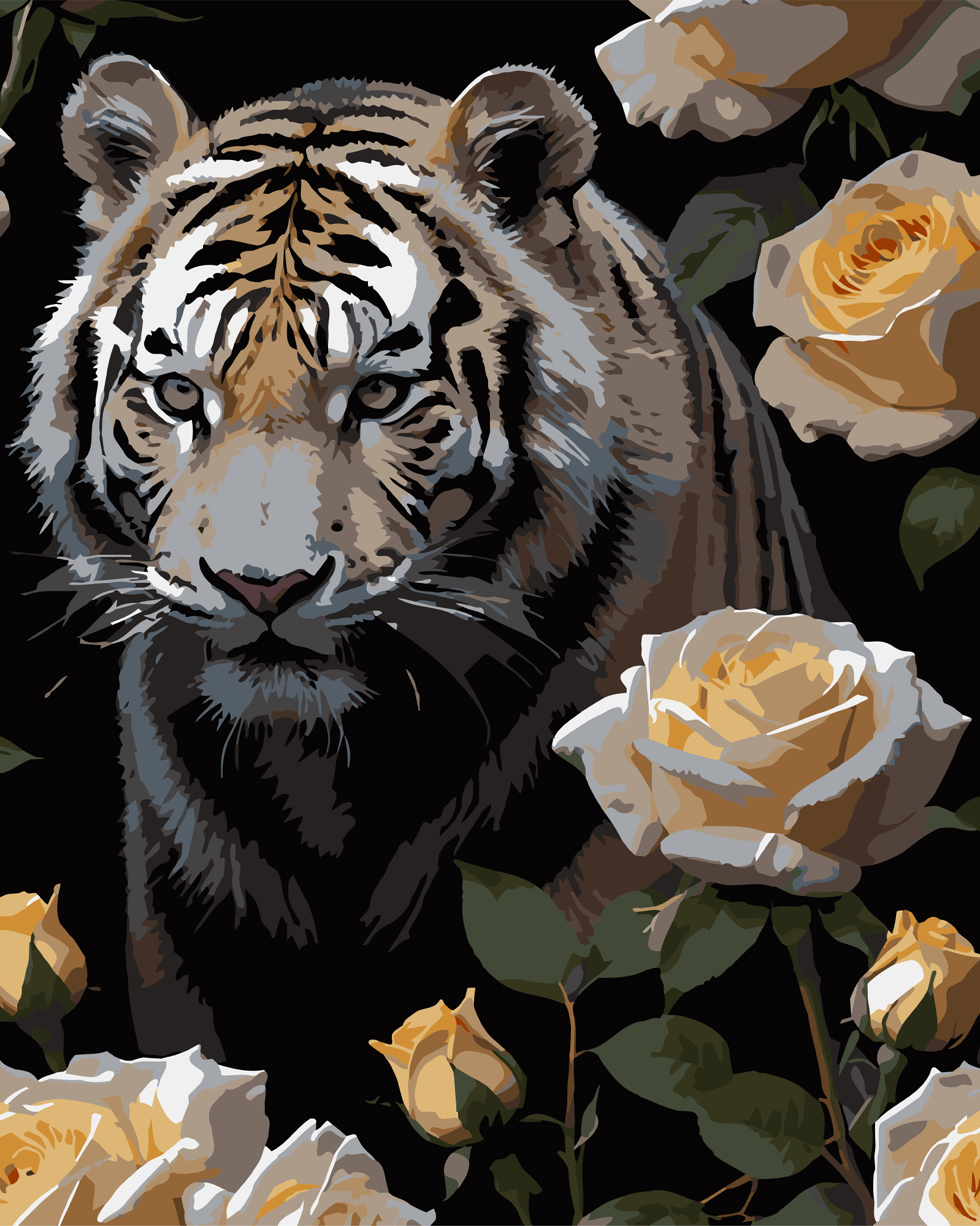 Купить Картина по номерам Strateg Тигр в розах на черном фоне 40х50 см (AH1180-19) - Фото 1 Картина по номерам Strateg Тигр в розах на черном фоне 40х50 см (AH1180-19) - Фото 1