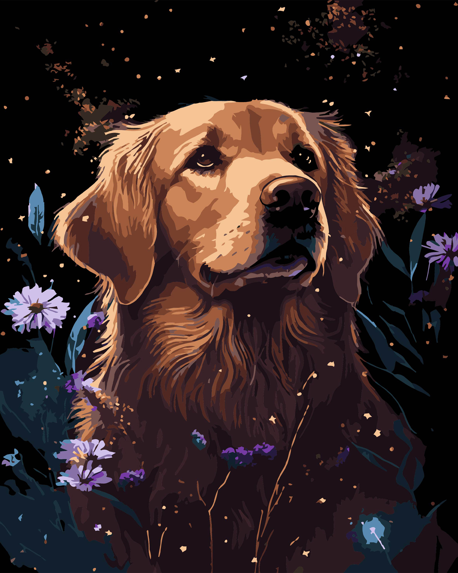 Купить Картина по номерам Strateg Ретривер в цветах на черном фоне 40х50 см (AH1207-17) - Фото 1 Картина по номерам Strateg Ретривер в цветах на черном фоне 40х50 см (AH1207-17) - Фото 1