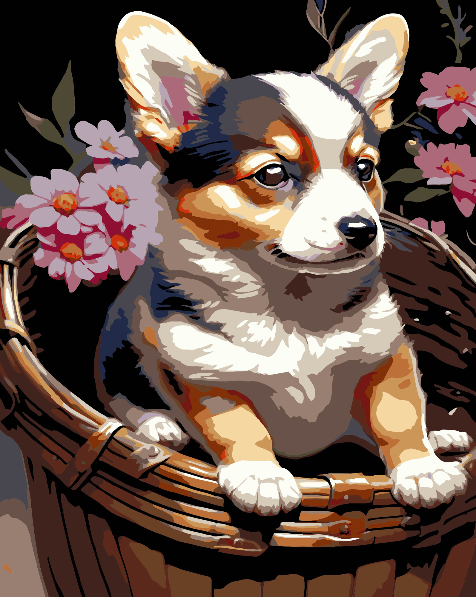 Купить Картина по номерам Strateg Щенок в корзине на черном фоне 40х50 см (AH1220-19) - Фото 1 Картина по номерам Strateg Щенок в корзине на черном фоне 40х50 см (AH1220-19) - Фото 1