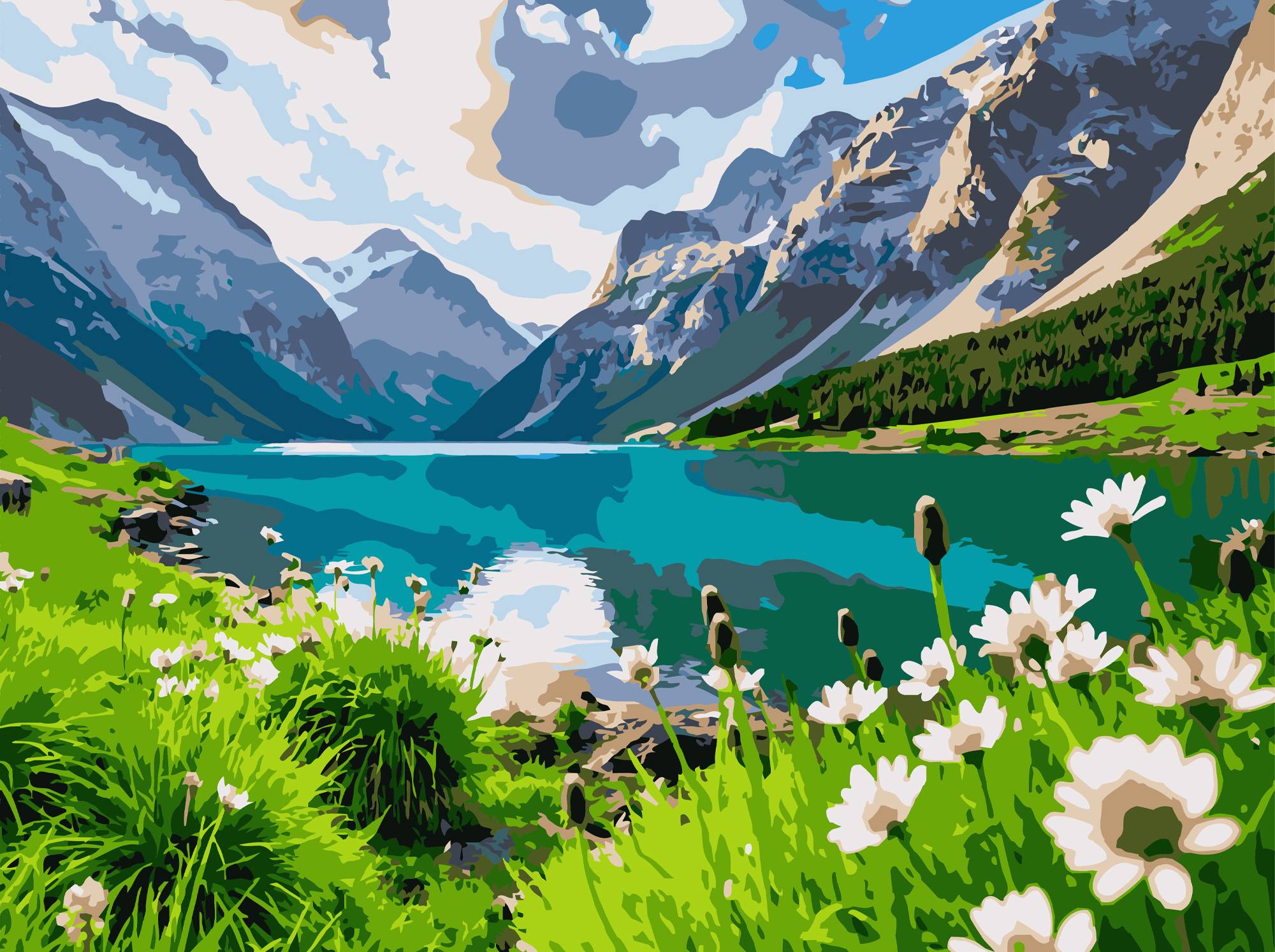 Картина за номерами Strateg Альпійська долина 30х40 (SS-1292) - Фото 1