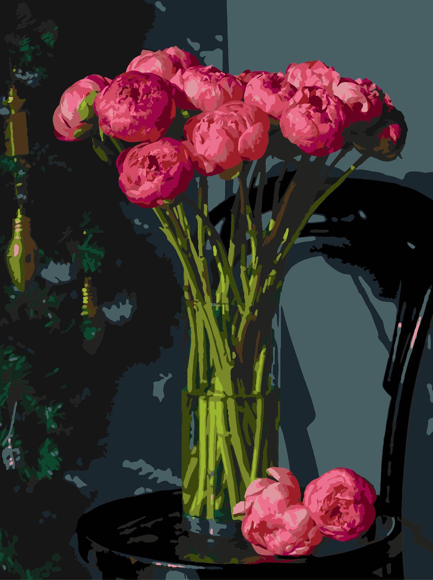 Картина за номерами Strateg Букет із рожевих квітів на чорному фоні 30х40 (FH-35) - Фото 1