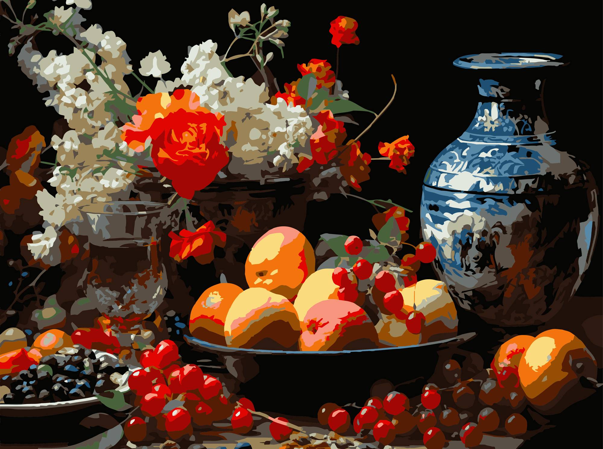 Картина за номерами Strateg Фруктовий достаток на чорному фоні 30х40 (FH-37) - Фото 1