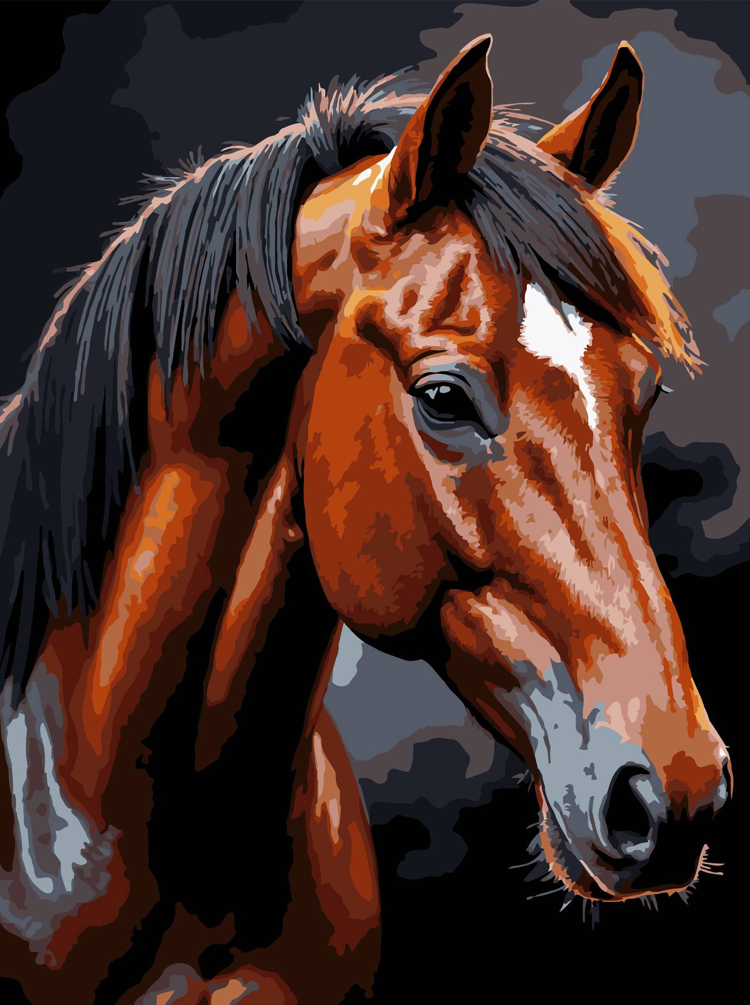 Картина за номерами Strateg Коричневий кінь на чорному фоні 30х40 (FH-39) - Фото 1