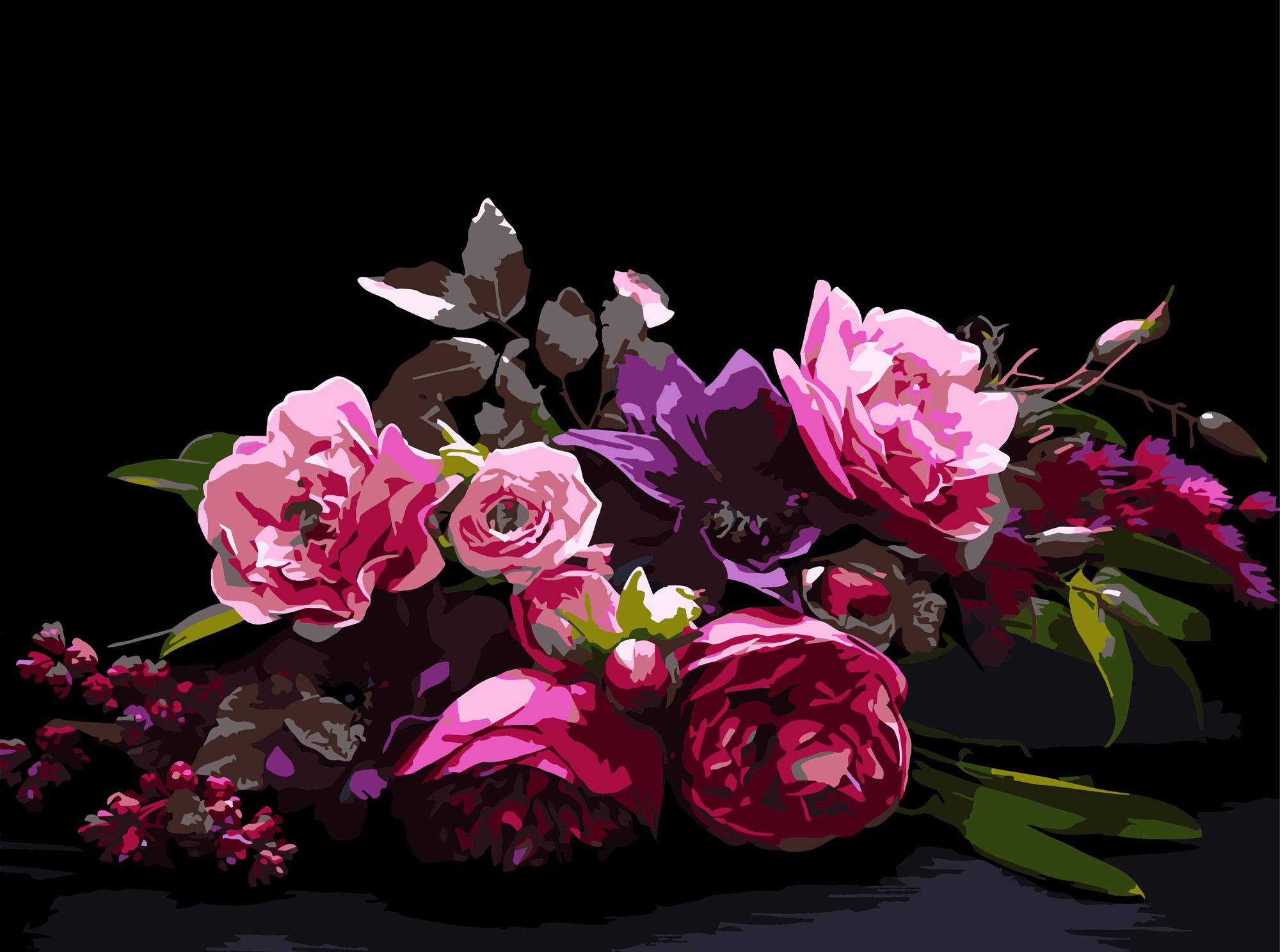 Картина за номерами Strateg Квіткова гармонія на чорному фоні 30х40 (FH-41) - Фото 1