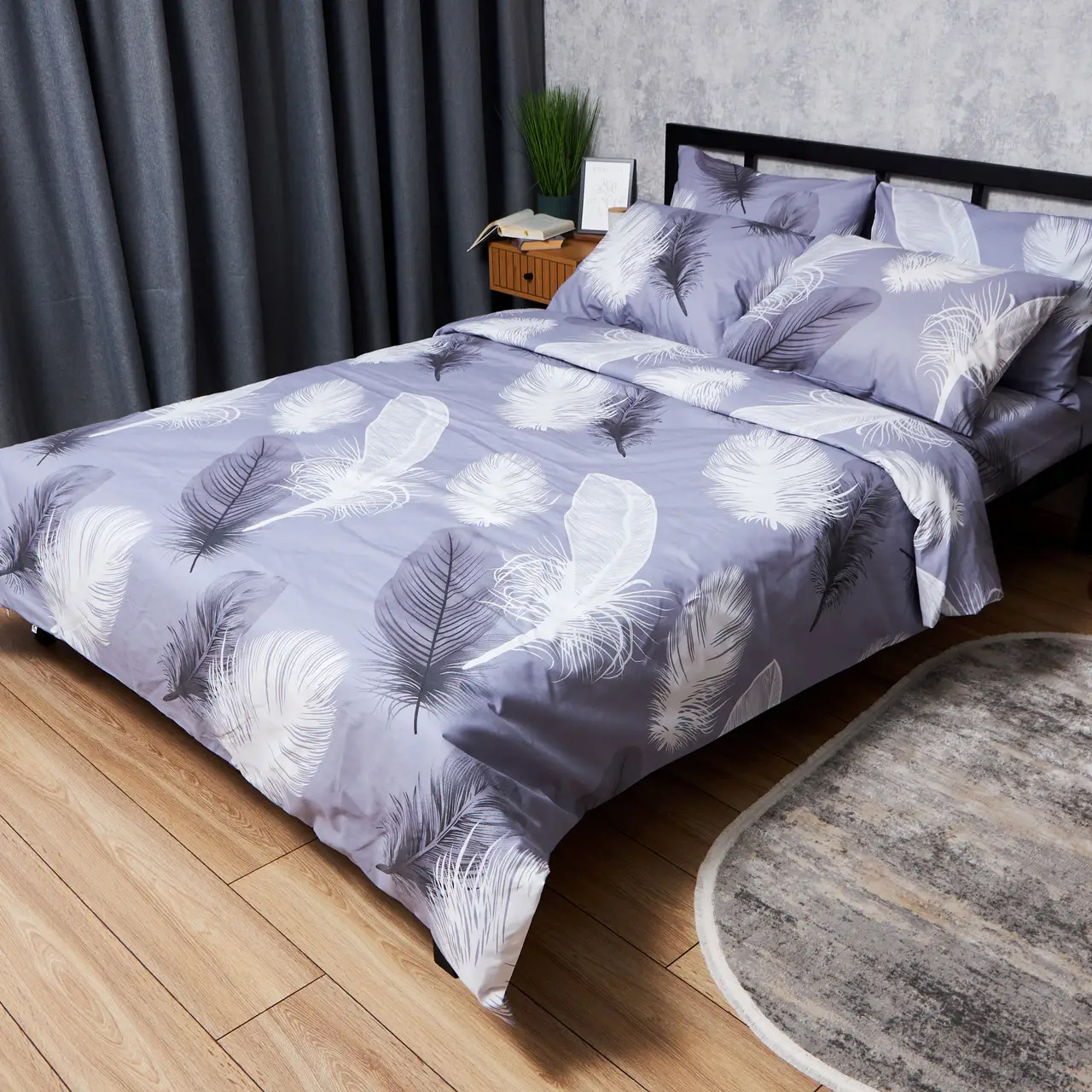 Пододеяльник двуспальный евро Moon&Star Бязь Gold Люкс Soft Plumes King Size 220x240 см (MS-870000734) - Фото 1