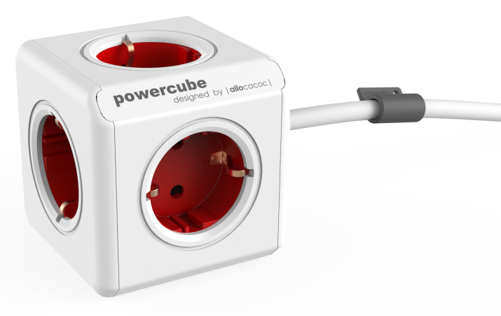Удлинитель 220В Allocacoc Powercube Extended 5 роз. 3 м Red (1307/DEEXPC) - Фото 1