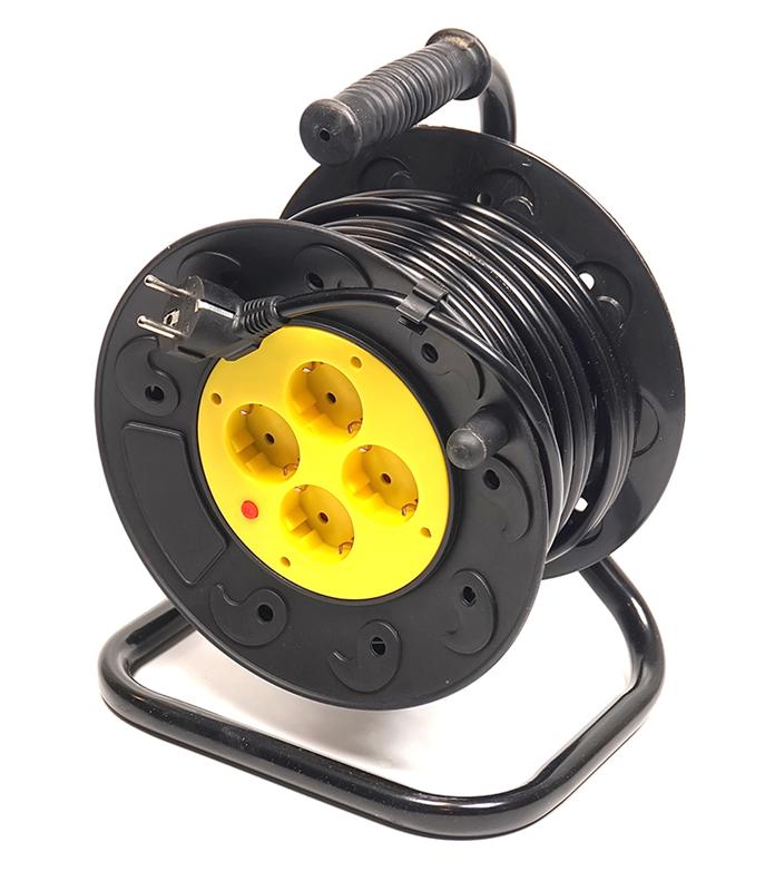 Удлинитель 220В PowerPlant JY-2002/20 (PPRA10M200S4) 4 розетки 20m Black-Yellow - Фото 1