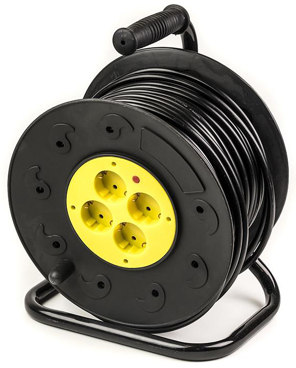 Удлинитель 220В PowerPlant JY-2002/50 (PPRA10M500S4) 4 розетки 50m Black-Yellow - Фото 1