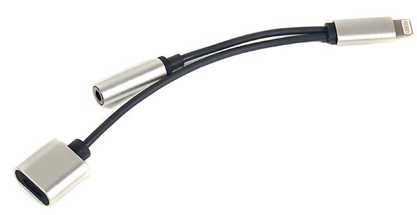 Переходник аудио PowerPlant Lightning-Audio 3.5mm 0.1m Silver (CA910410) - Фото 1