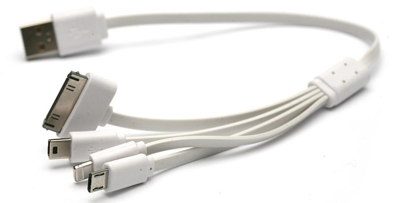 Кабель синхронизации данных PowerPlant USB-microUSB-miniUSB-Lightning-Apple 30pin 0.5m White (KABUSBALL) - Фото 1
