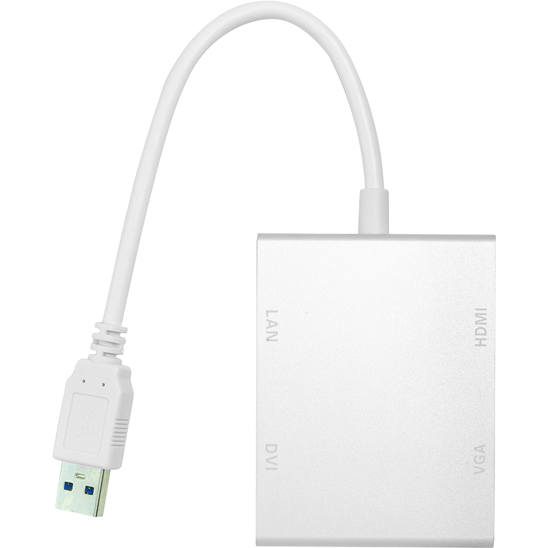 Переходник PowerPlant USB 3.0 - HDMI, DVI, VGA, RJ45 Gigabit Ethernet (CA912087) - Фото 1