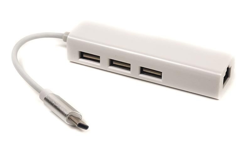 Переходник PowerPlant USB 3.1 Type-C - 3 порта USB 2.0 + Ethernet (CA910397) - Фото 1