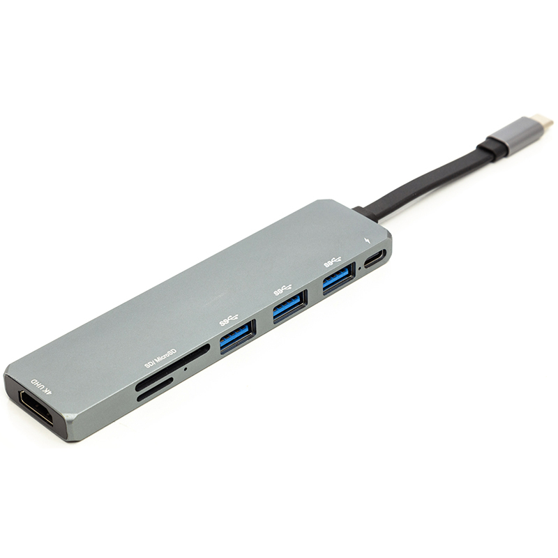 Хаб USB PowerPlant USB 3.1 Type-C - USB Hub HDMI Card Reader SD micro SD (CA912094) - Фото 1