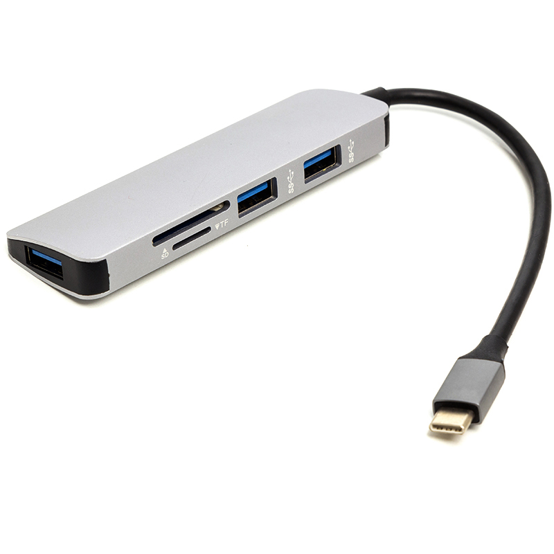 Хаб USB PowerPlant USB Type-C - 3xUSB 3.0 Ports + TF/SD Card Reader (CA912100) - Фото 1