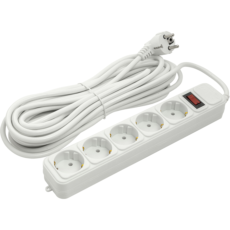 Сетевой фильтр PowerPlant JY-1056/10 (PPSA10M100S5) 5 розеток 10 м White - Фото 1