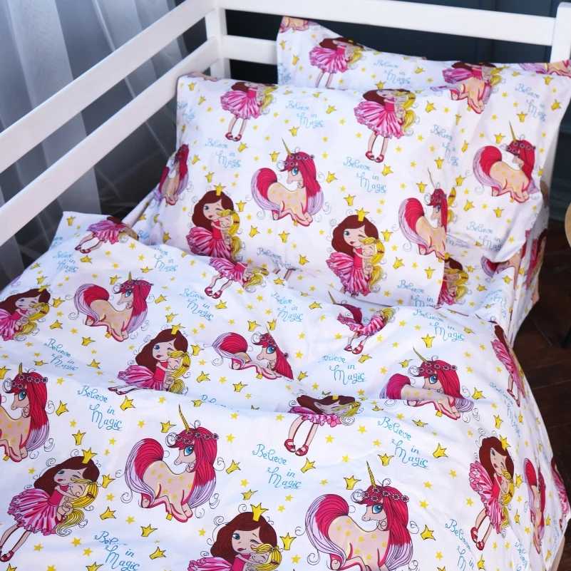 Комплект постельного белья детский MirSon Бязь Kids Time 17-0704 Принцесса и Единорог 110 x 140 см (2200010501186) - Фото 1