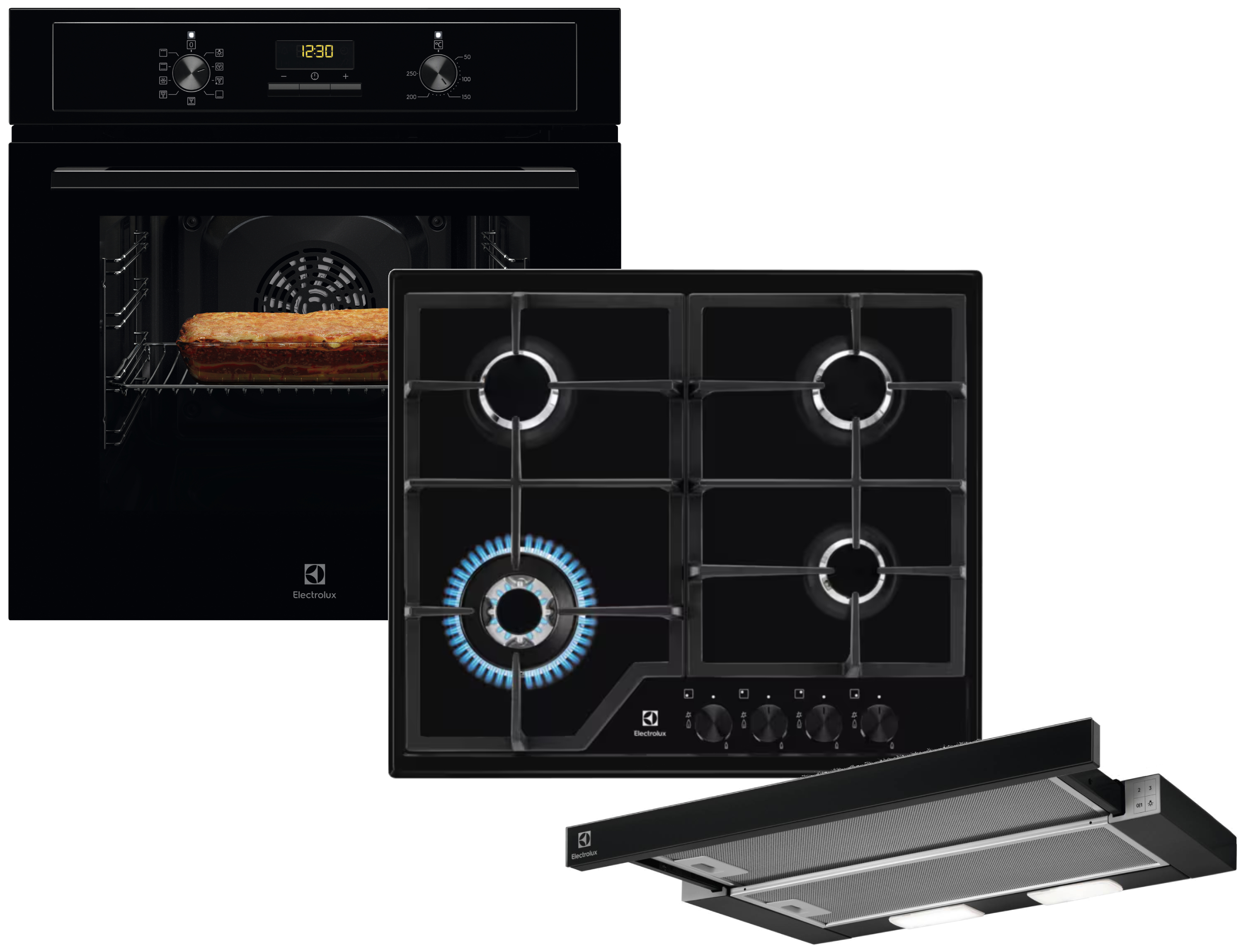 Комплект техники Electrolux Духовой шкаф + Варочная панель + Витяжка встраиваемая Electrolux EOF3H50BK + KGS6436K + LFP326FB - Фото 1