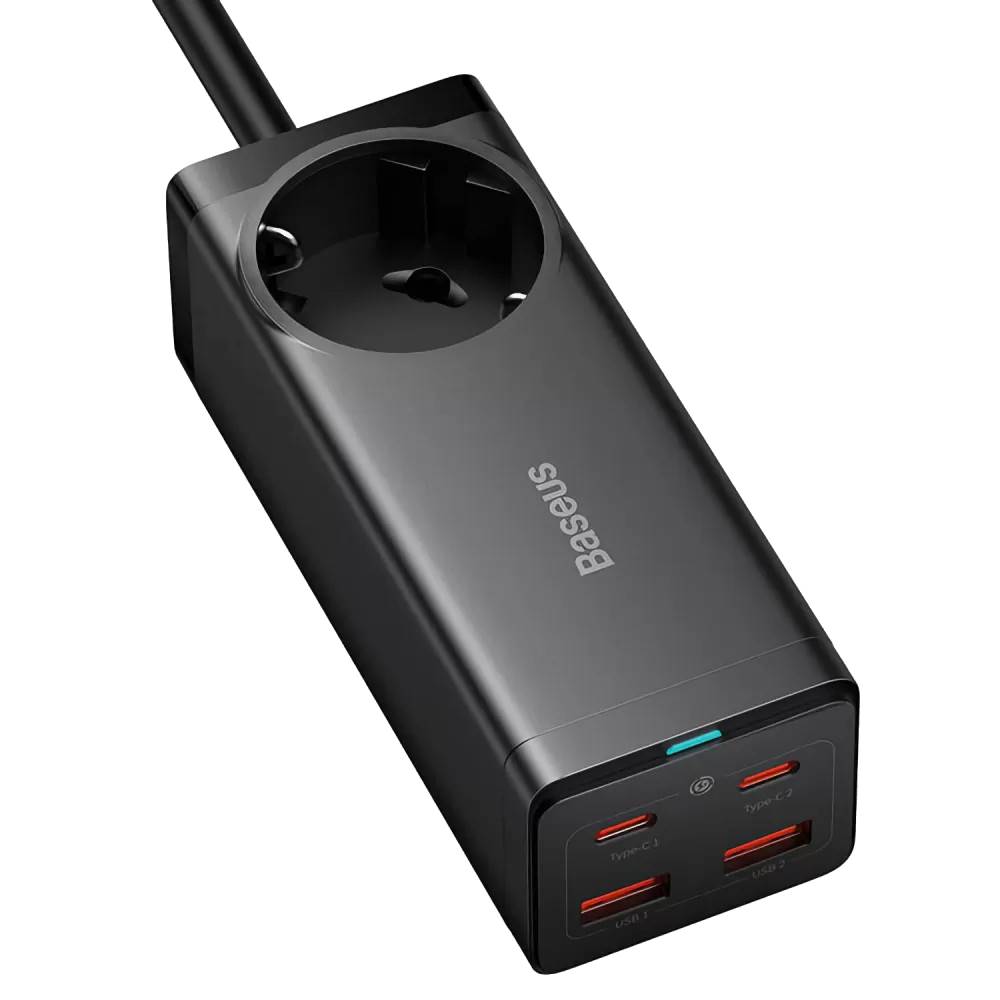 Сетевое зарядное устройство Baseus GaN3 Pro Desktop Powerstrip AC+2U+2C 100W EU Black 1m Black (PSZM000401) - Фото 1