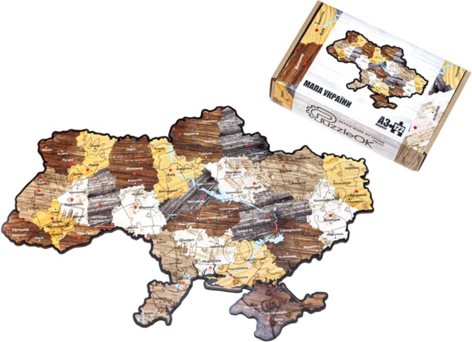 Пазлы деревянные (5-7 лет) PuzzleOk Фигурный деревянный пазл "Карта Украины" А3 (PuzA3-012101) - Фото 1