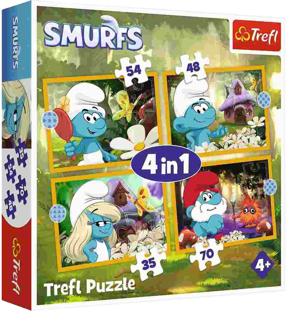 Пазли (3-4 роки) Trefl 4в1 The Smurfs Життя в селі смурфів (5900511346640) - Фото 1