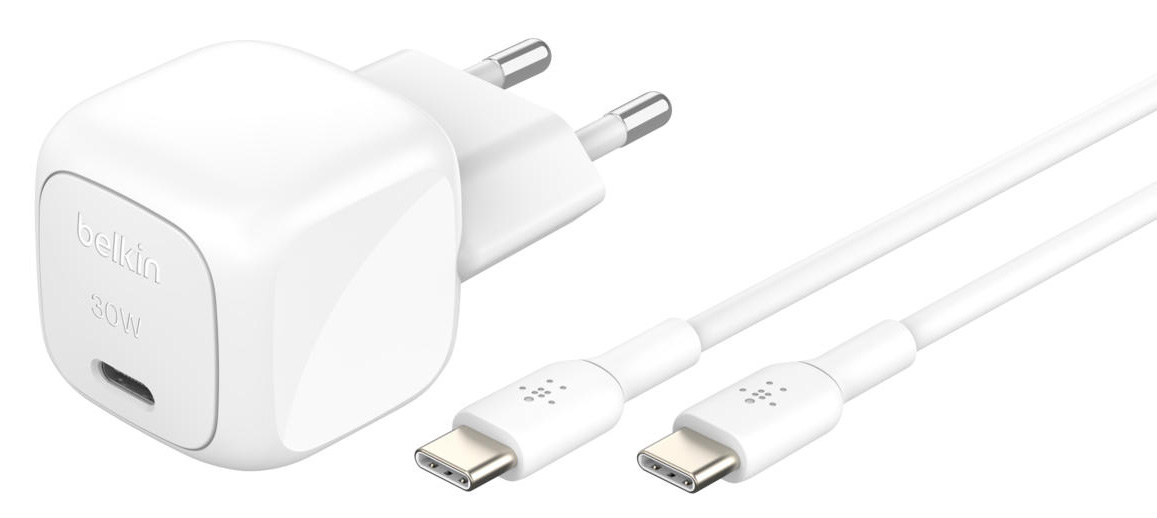 Сетевое зарядное устройство Belkin 30Вт USB-С PD PPS+ USB-С > USB-C 1m PVC White (WCA008KQ1MWH-B6) - Фото 1
