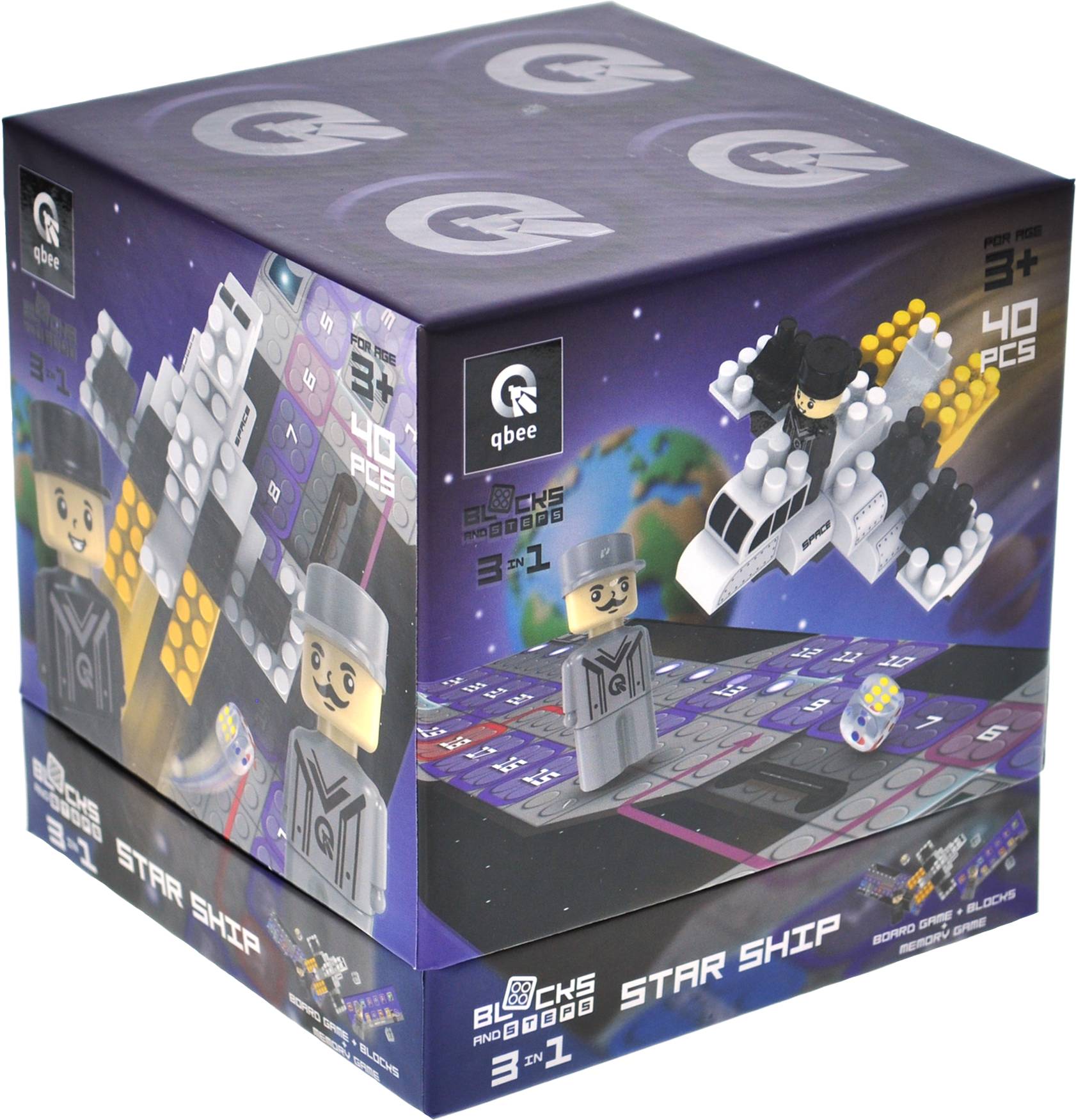 Пластиковый конструктор qbee Block&Steps: Звездный Корабль + ходилка и мемори игра 3в1, 40дет. (QB300-105) - Фото 1