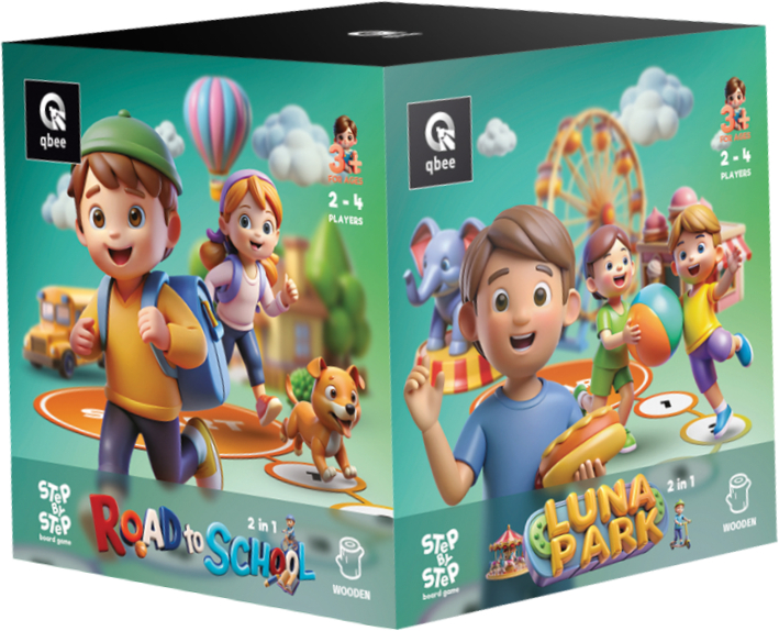 Настольная игра развивающая (5-7 лет) qbee STEP BY STEP - Road to School & Luna Park (QB701-004) - Фото 1