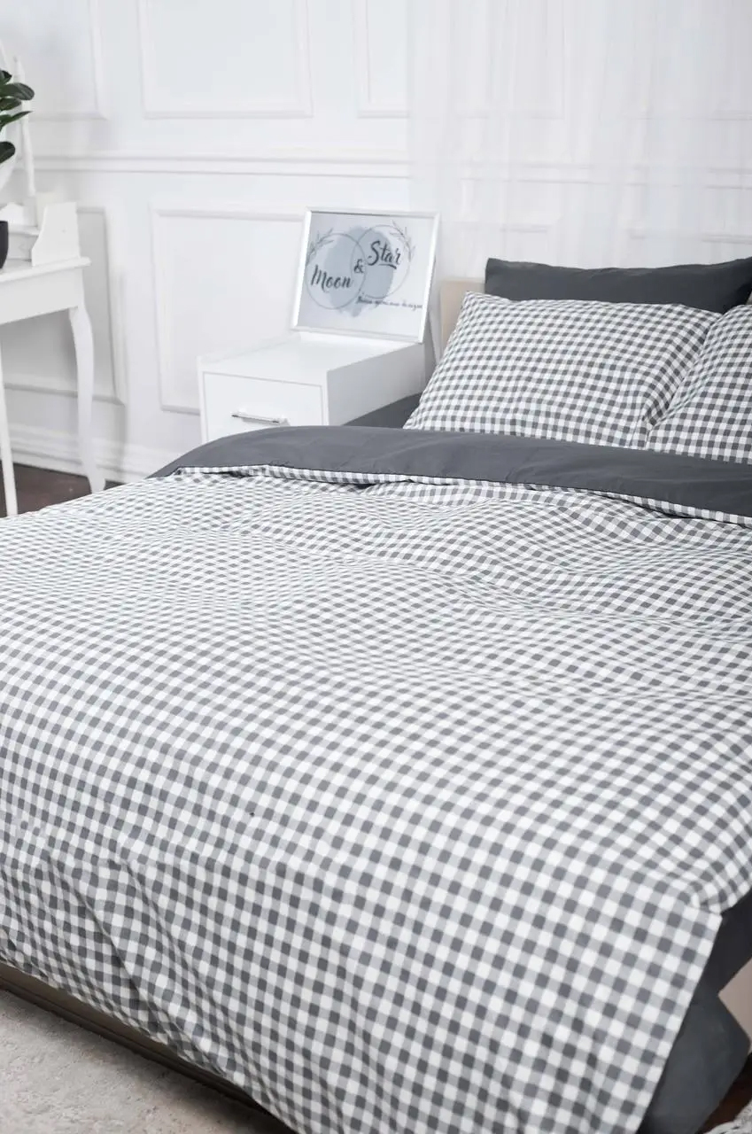 Пододеяльник двуспальный евро Moon&Star Ranforce Elite Gray Square King Size 220x240 см (MS-870000419) - Фото 1