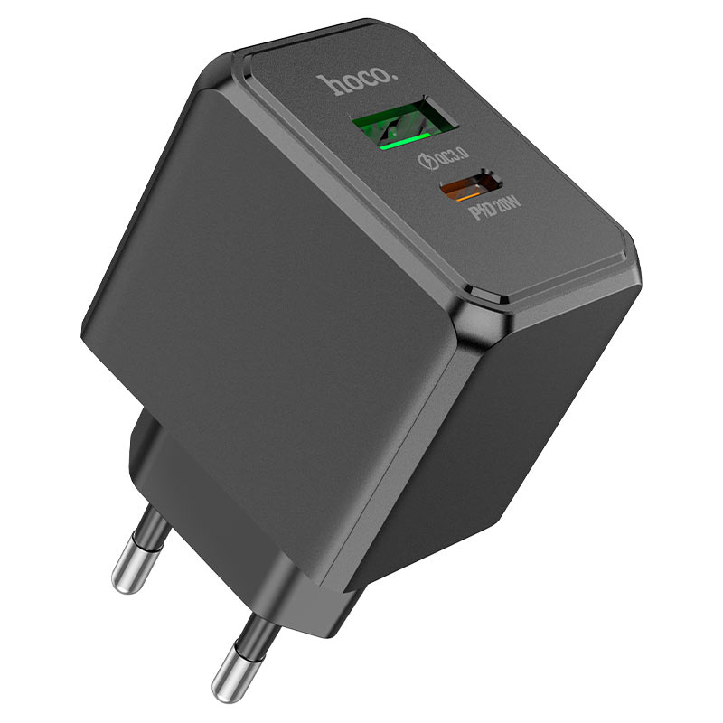 Сетевое зарядное устройство HOCO CS14A Ocean PD20W+QC3.0 charger Black (6942007603898) - Фото 1