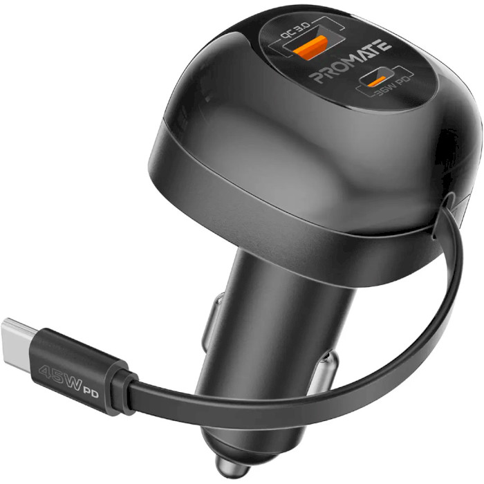 Автомобільний зарядний пристрій Promate PowerDrive-RC65 USB-A/USB-C Black - Фото 1