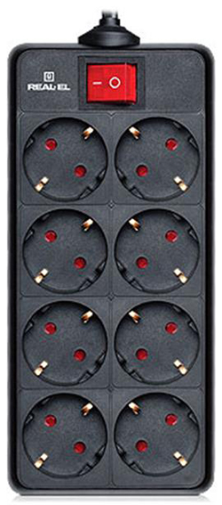 Сетевой фильтр REAL-EL RS-8 Protect 1.8m Black - Фото 1