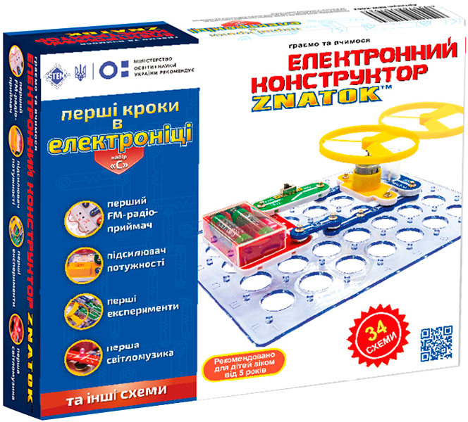 Електронний конструктор Znatok Construction Kits Znatok ''Первые шаги в электронике'' (34 схемы, набор С) (REW-K062) - Фото 1