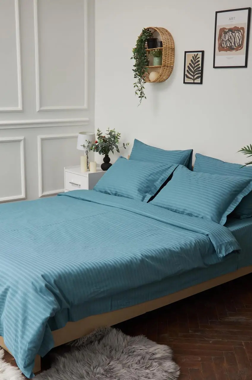 Пододеяльник двуспальный евро Moon&Star Satin Stripe Stripe Green King Size 220x240 см (MS-870000434) - Фото 1
