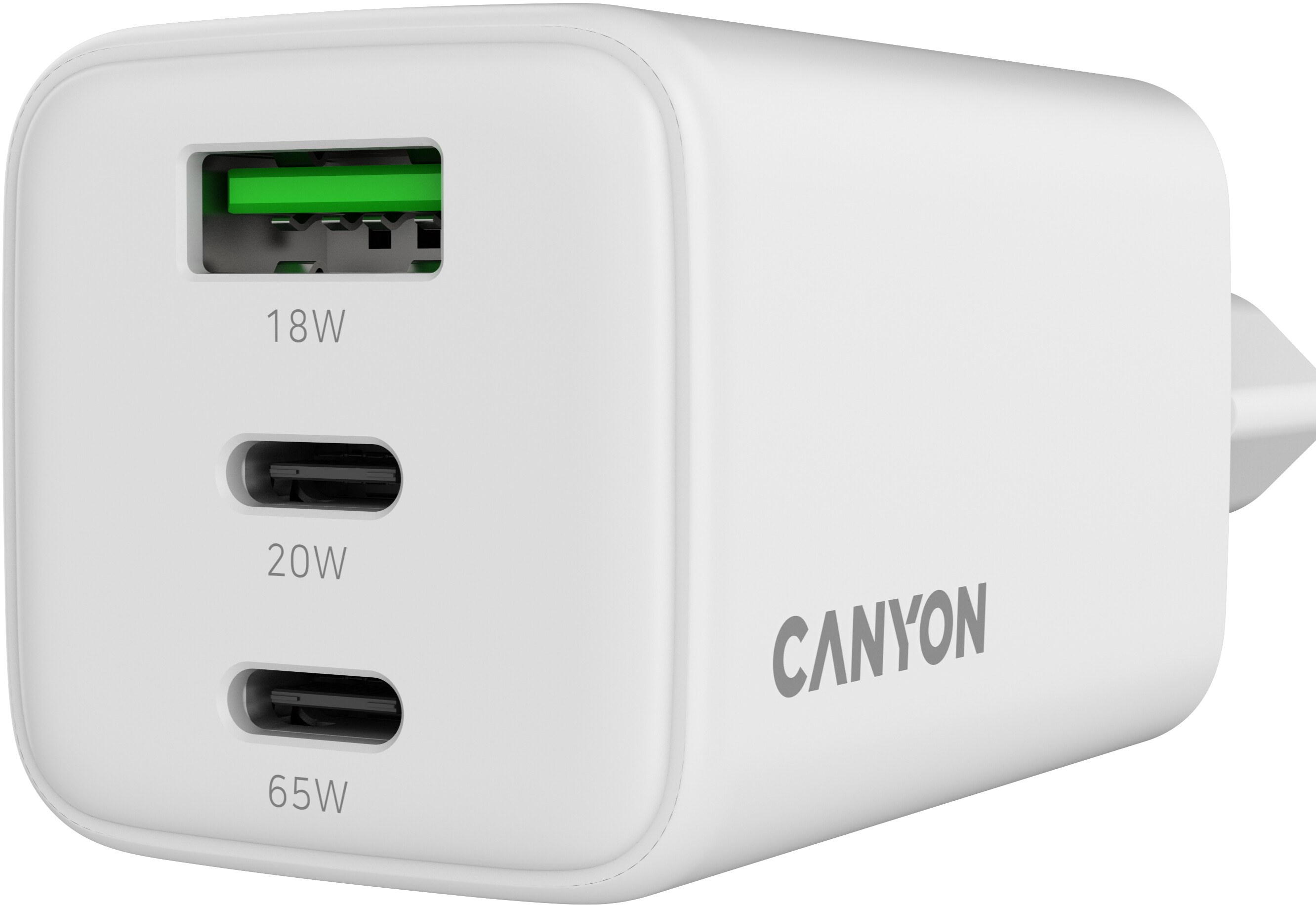 Сетевое зарядное устройство Canyon CU65ACC GaN 65W 2xPD 1xQC White (CNS-CUW65ACC) - Фото 1