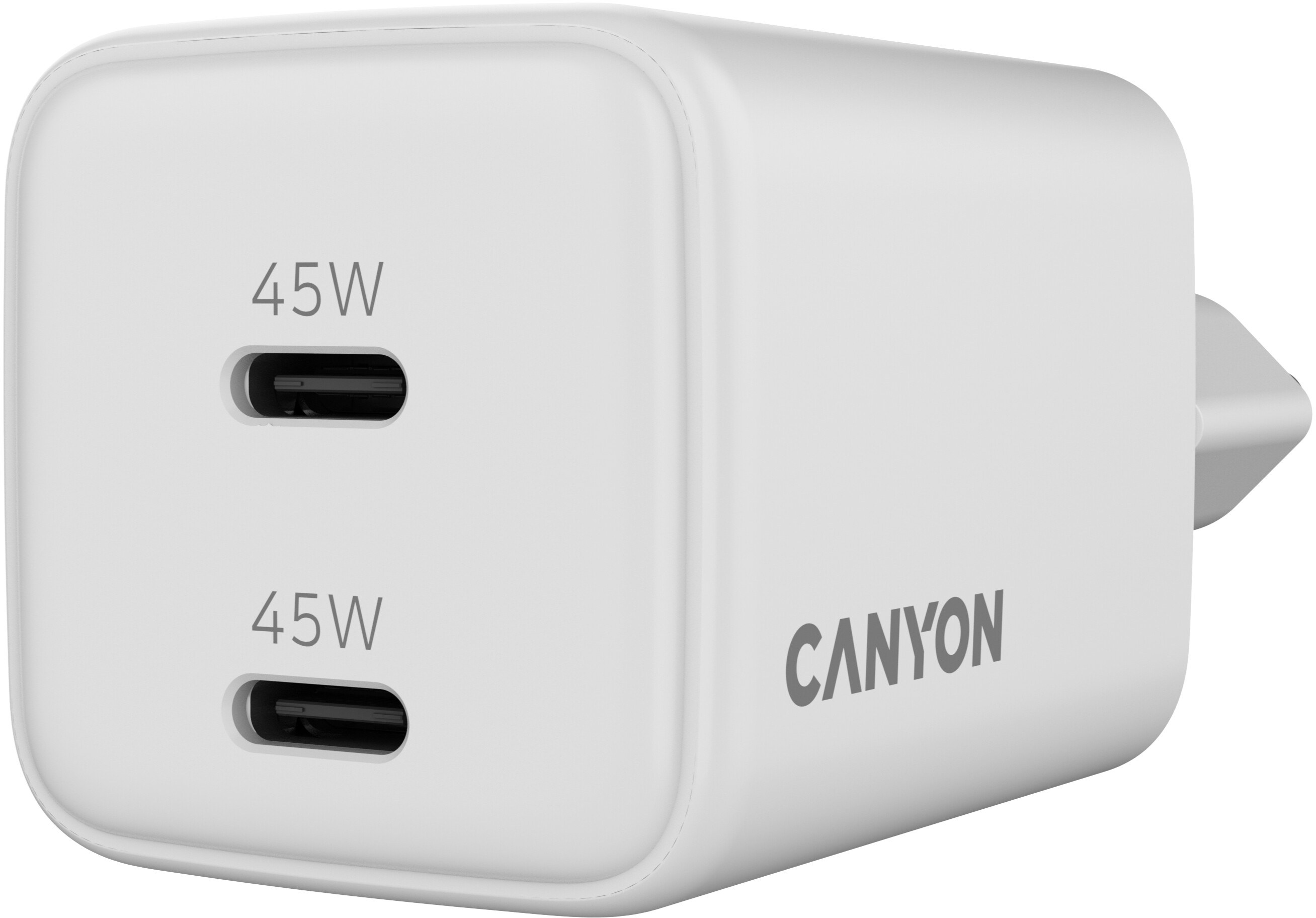 Мережевий зарядний пристрій Canyon CU45AC GaN 45W 2xPD White (CNS-CUW45CC) - Фото 1