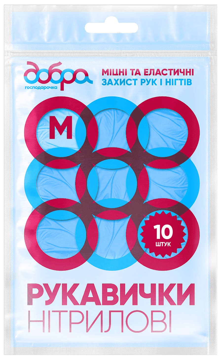 Перчатки нитриловые Добра господарочка синие размер М 10 шт. (4820086522311) - Фото 1