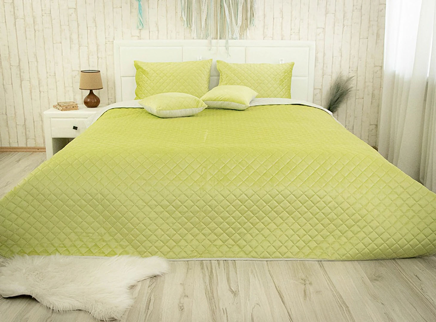 Покривало полуторне Руно 150х220 VeLour Olive Green (360.55_Olive Green ромб)