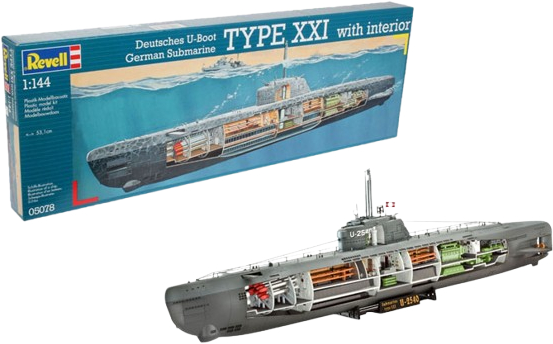 Набір для моделювання техніки Revell Підводний човен Type XXI з інтер'єром рівень 1/72 (RVL-05078) - Фото 1