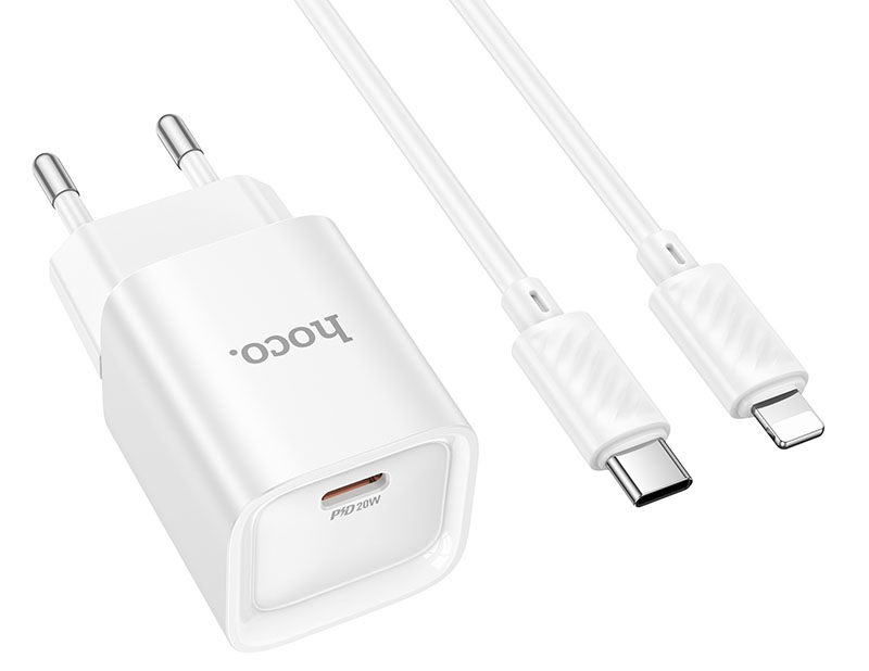 Сетевое зарядное устройство HOCO C146A PD20W charger set (C to iP) (EU) White (6942007630252) - Фото 1
