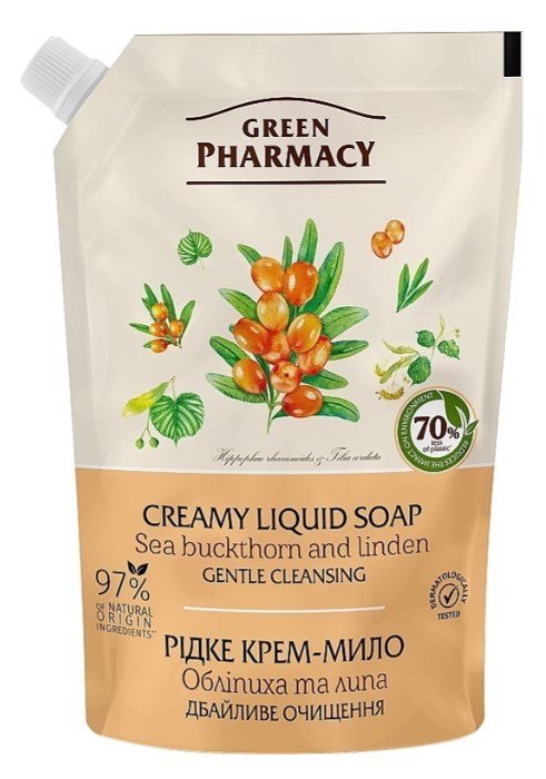 Рідке мило для рук Green Pharmacy 460 мл дой-пак обліпиха та липа EN (4823015935374) - Фото 1