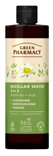 Міцелярна вода Green Pharmacy 3в1 зелений чай та алое 500 мл (4823015946295) - Фото 1