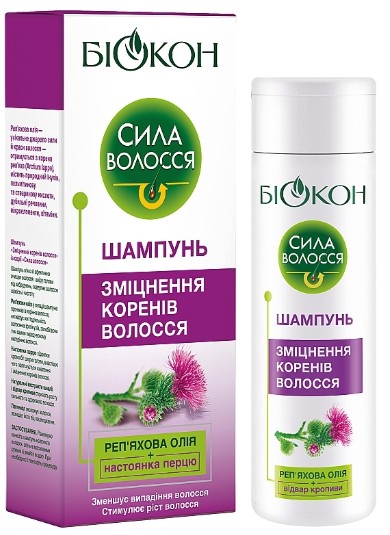 Шампунь женский Біокон Укрепление корней волос 215 мл (4820160032651) - Фото 1