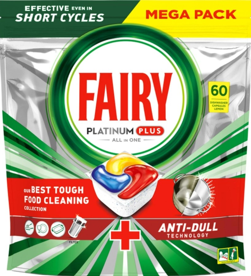 Таблетка для посудомоечной машины Fairy Platinum Плюс Все в одном Лимон 60шт - Фото 1