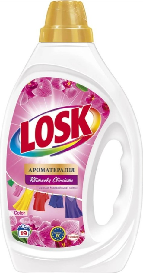 Гель для стирки Losk Колор Эфирные масла и аромат Малазийского цветка 855 мл, 19 циклов - Фото 1