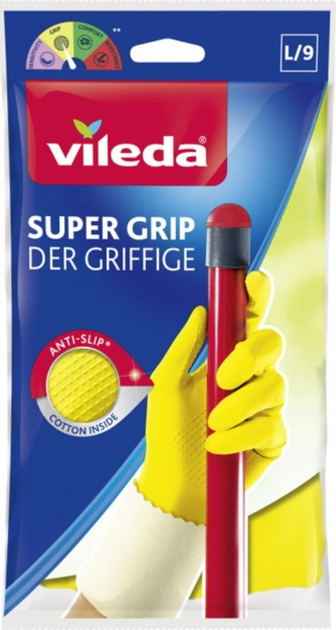 Перчатки латексные Vileda Super Grip L (8001940003368) - Фото 1