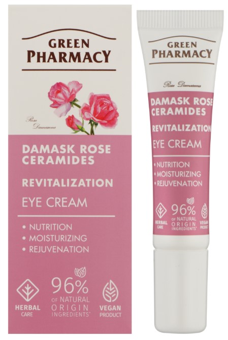 Крем для кожи вокруг глаз Green Pharmacy 15 мл Дамасская роза + керамиды (5901845509558) - Фото 1