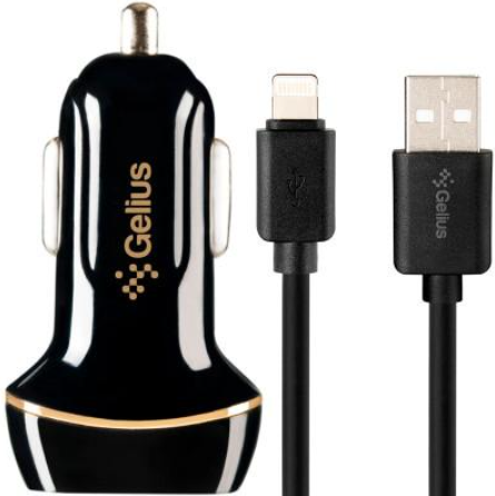 Автомобильное зарядное устройство Gelius АЗУ Gelius Ultra Voyager GU-CC02 2USB 2.4A + Cable iPhone X Black - Фото 1