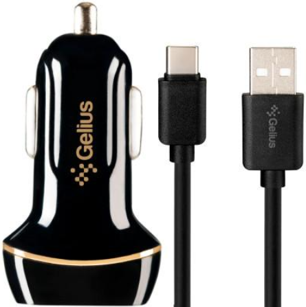 Автомобильное зарядное устройство Gelius АЗУ Gelius Ultra Voyager GU-CC02 2USB 2.4A + Cable Type-C Black - Фото 1